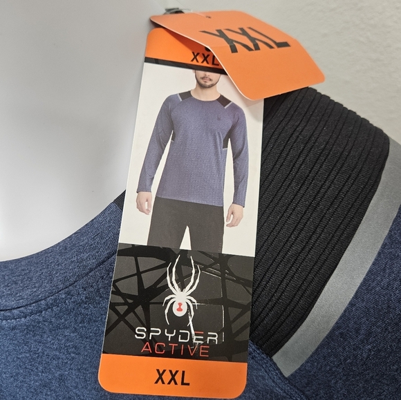 Men's Size XXL Spyder Active Long Sleeve Shirt 4 Way Stretch Reflective Blue - Picture 2 of 6